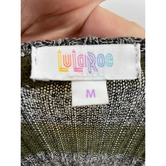 Lularoe Sarah Cardigan Duster Ribbed Sweater Olive Green Stripe M - Picture 4 of 9